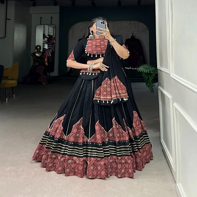 Latest Designer Pure Cotton Printed Mirror Work Lahenga Choli By Fab Zone