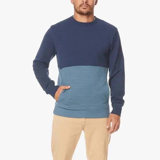 High Quality Fleece Custom Logo Pullover Cotton Sweatshirt Heavy Weight 400G Crewneck Sweatshirt Men Clothing Block Color 2023