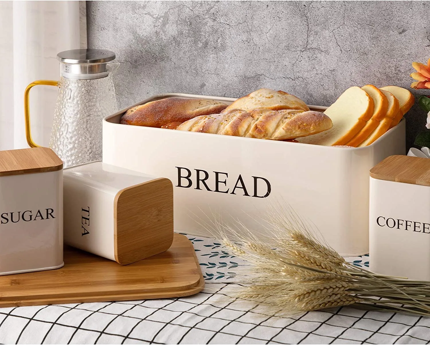 Large-Capacity Bread Box  storage boxes bamboo lids ,Iron Storage Container, bread box container for kitchen countertop storage