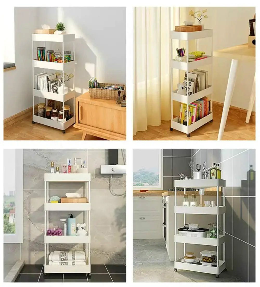 4 Tier Bathroom Storage Utility Grocery Laundry Metal Rolling Cart with wheels