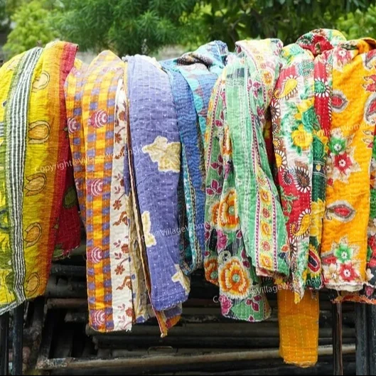 100 % Cotton Hand Block  Washed and Machine Washed Reversible Vintage Printed Baby Kantha Quilt