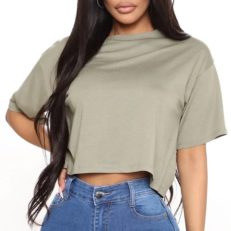 Plain Ladies Black Tshirt Printing Blank Cotton Loose Crop Top Women  Blank Plain White Lose Fitting Crop Top T Shirts Gym Cropp