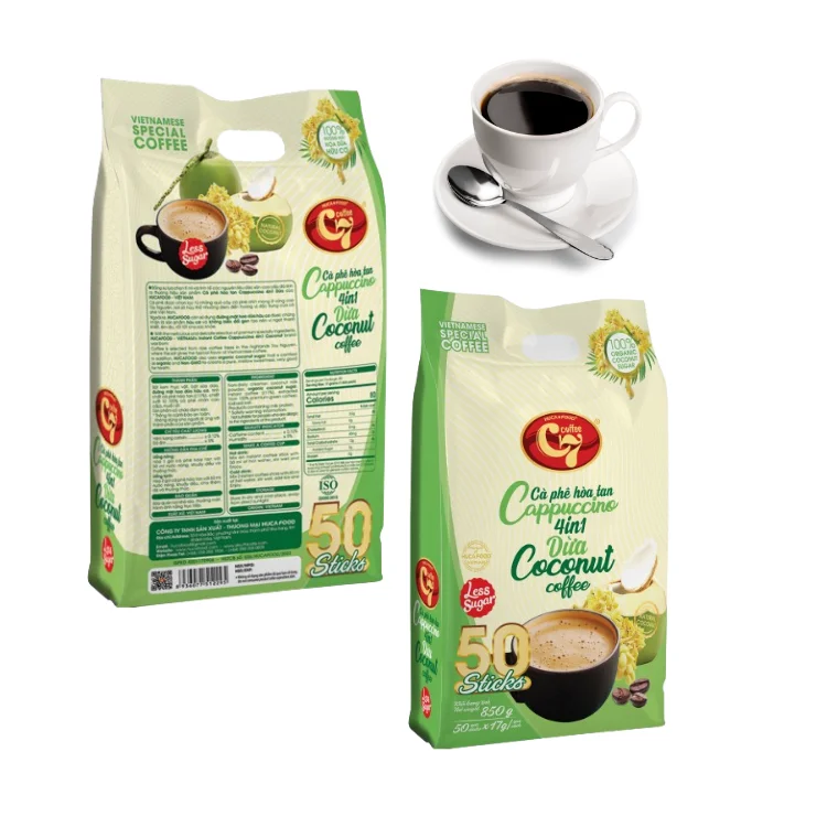 Arabica Instant Coffee Good Price Cappuccino Customized Label Using With Hot Water Coconut Coffee Flavor Vietnam Manufacturer