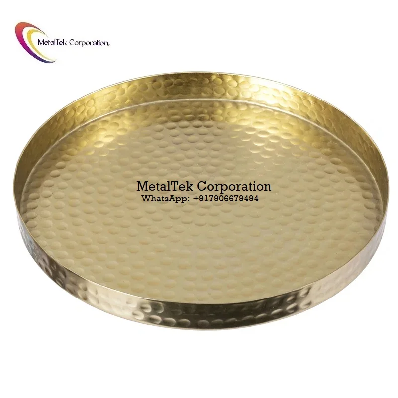 Wholesale luxury textured tray for home hotel restaurants cosmetics toiletries and jewelry hammered design gold plated finishing