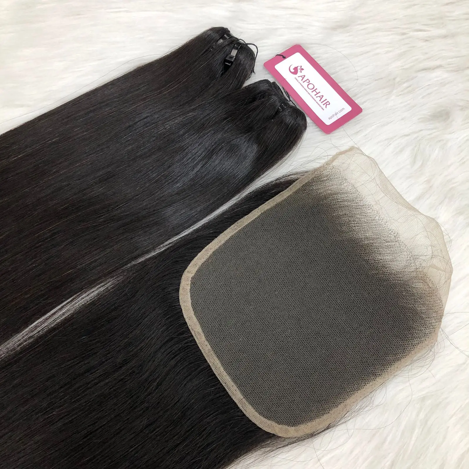 Hair Bundle With Matching Closure 4x4 Straight Black Color -  Set Make Wig Human Hair Vietnam
