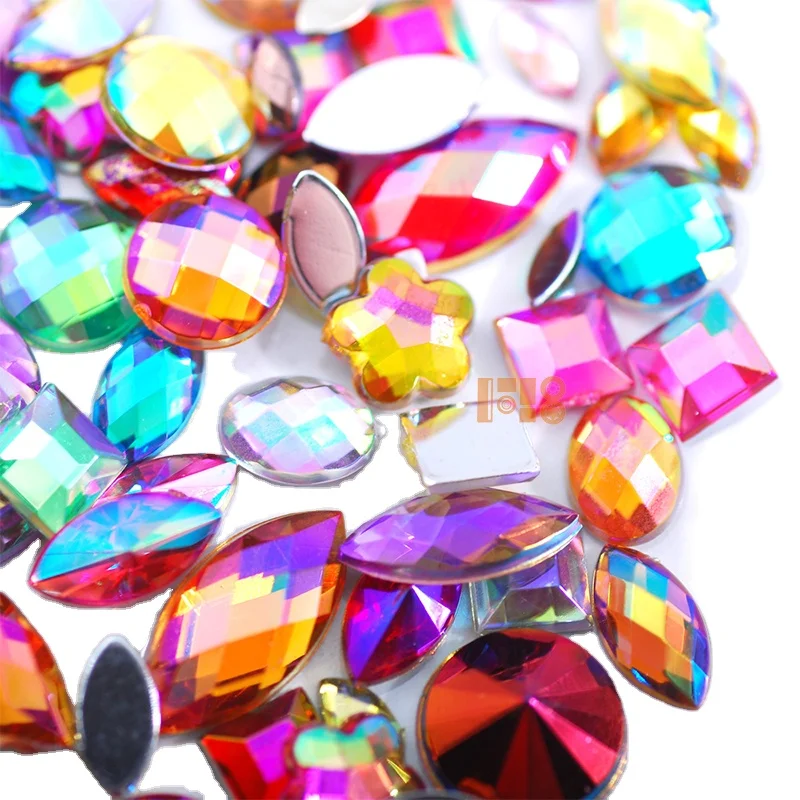 Wholesale 600pcs/bag flat-back ab acrylic stone mixed size mixed color AB shaped acrylic stone for DIY jewelry accessories
