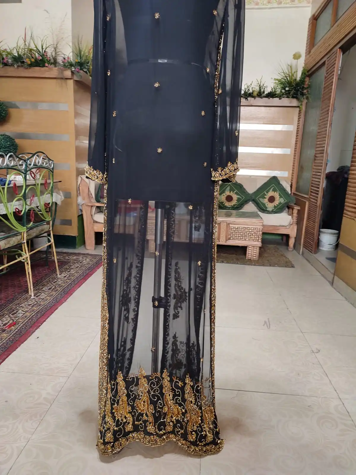 Silver stone Designer V -Neck Beading on Net Long Sleeves Evening dress Sequined Heavy handwork Party wear Dress in good price