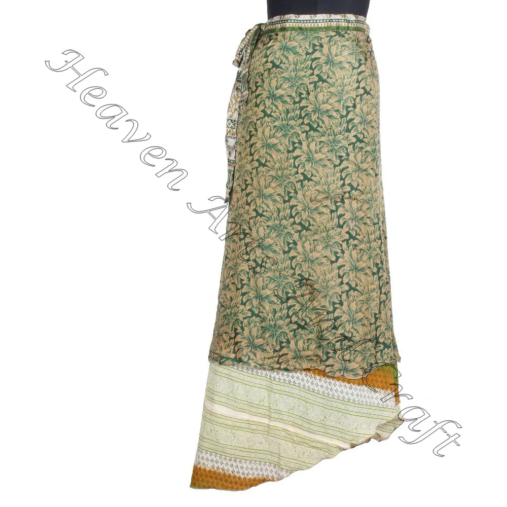 Multicolor Indian Silk Sari Made Long Wrap Skirt From India boho stylish multi color summer wear comfortable fashion hippie