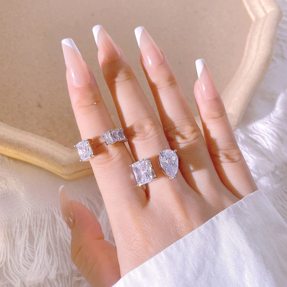 Luxury Ring Jewelry 18K Gold Plated Open Style Statement Cubic Zirconia Eternity Ring for Women Gift