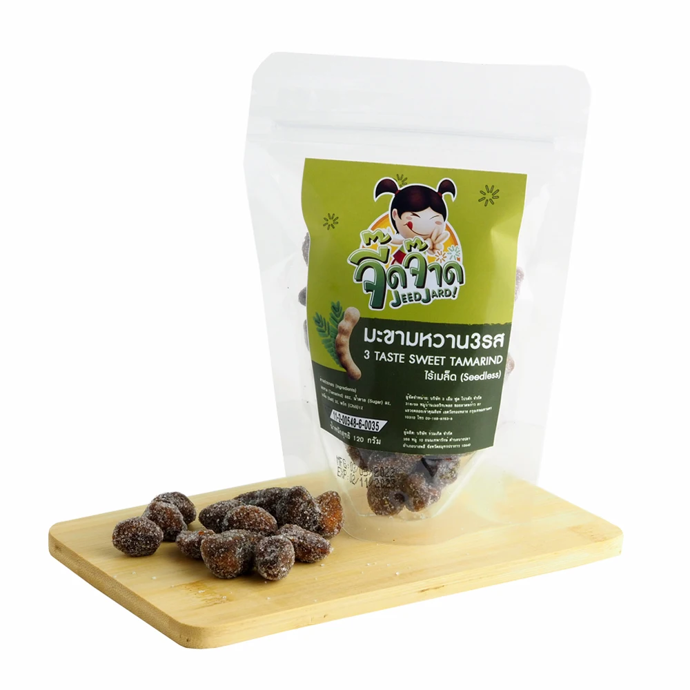 JeedJard Preserved Dried Whole Sweet Tamarind 3 Taste SeedLess Natural Fruit Pulp Thailand Dried Fruits Snack 120g per Bag
