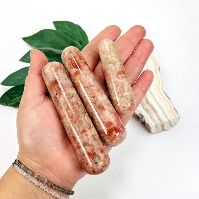 High quality crystal natural Sunstone Gemstone Yoni wand, healing for female massage wands sale quartz massager body