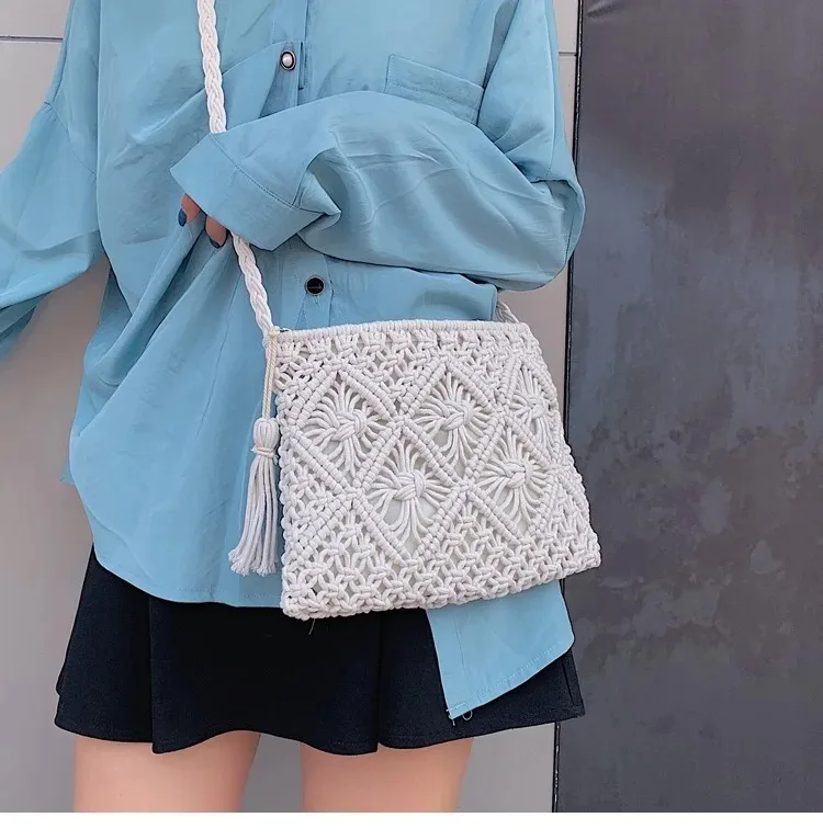 Wholesale 100% Handwoven Bohemian macrame Crochet Handbags with Large Shoulder Strip Buy Online from Isar International LLP