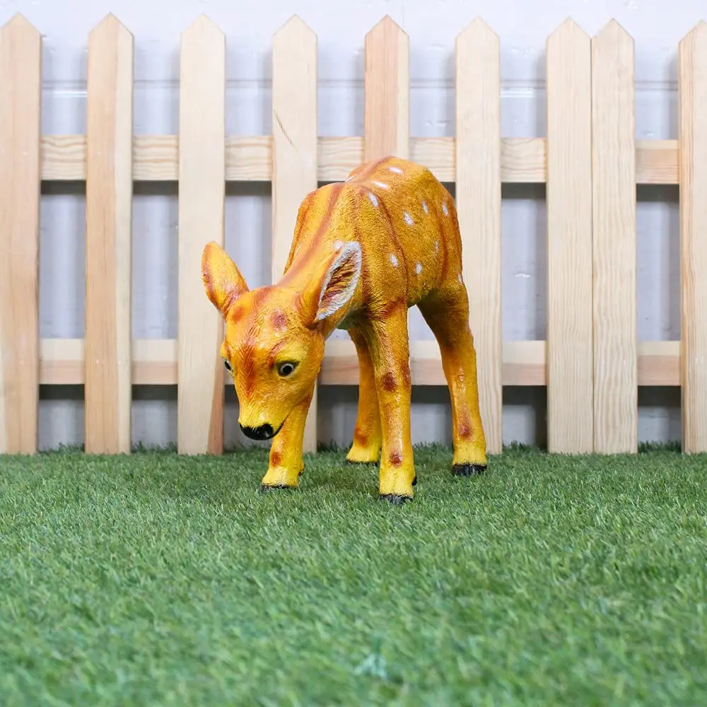 Resin deer eating grass garden decoration brown