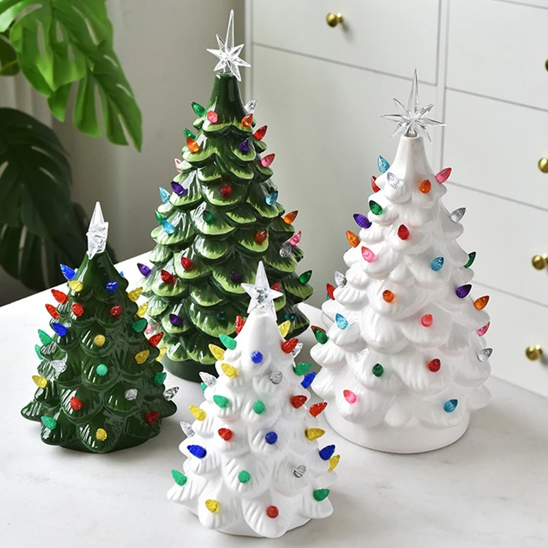 Holiday Decoration Green Ceramic Christmas Lighting Tree