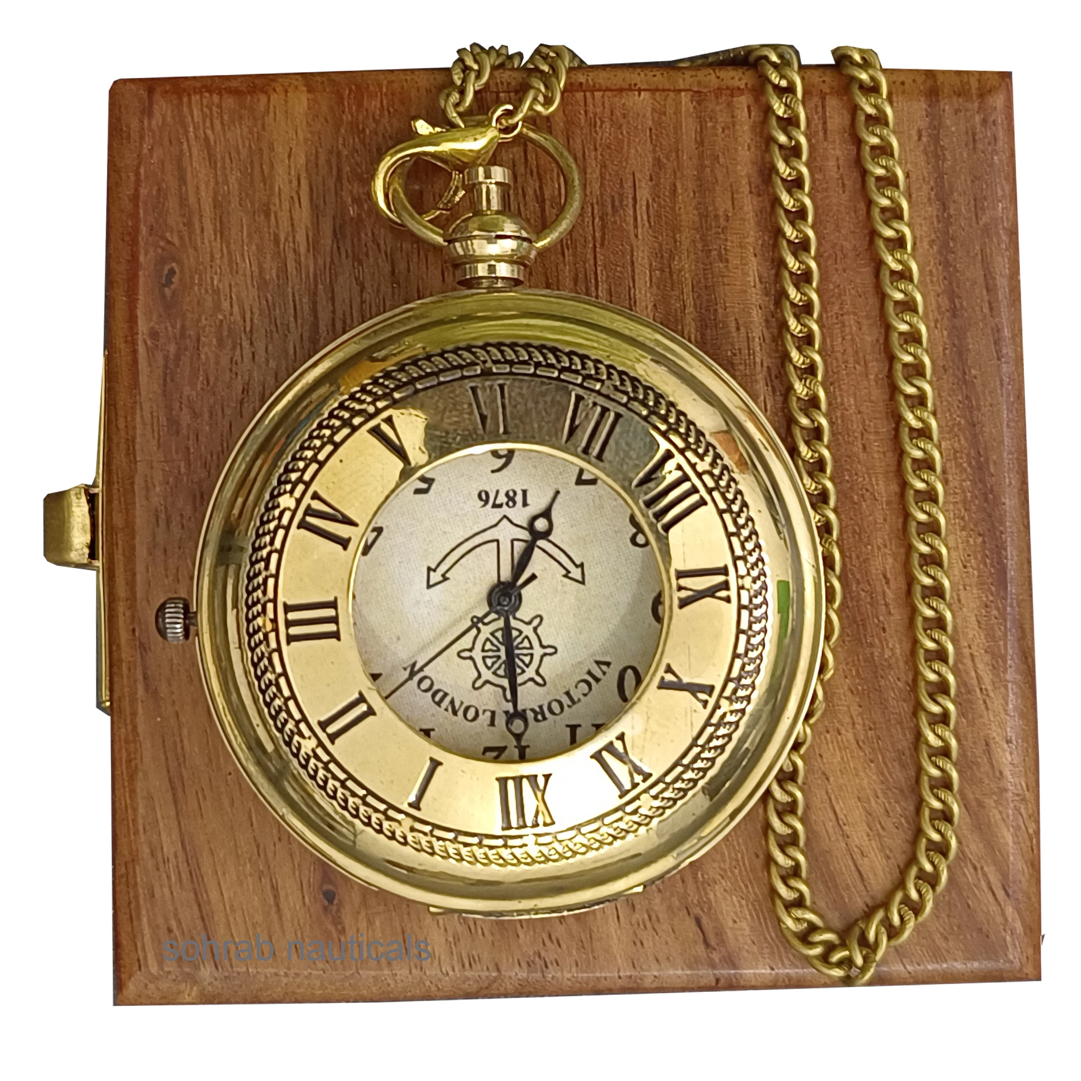 Best Brass Pocket Watch Key Ring Maritime Working Vintage Look Handmade With Push Button Wooden Box Selling For Exports