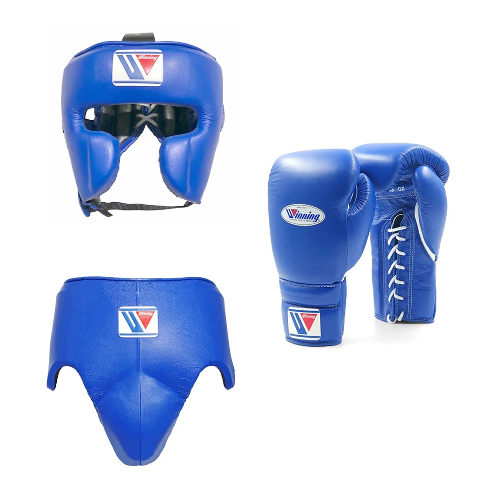 Top Selling Price Blue Winning Boxing Sparring Boxing gloves Head Guard Groin Guard Top Quality Genuine Leather CustomMS-SP-2564