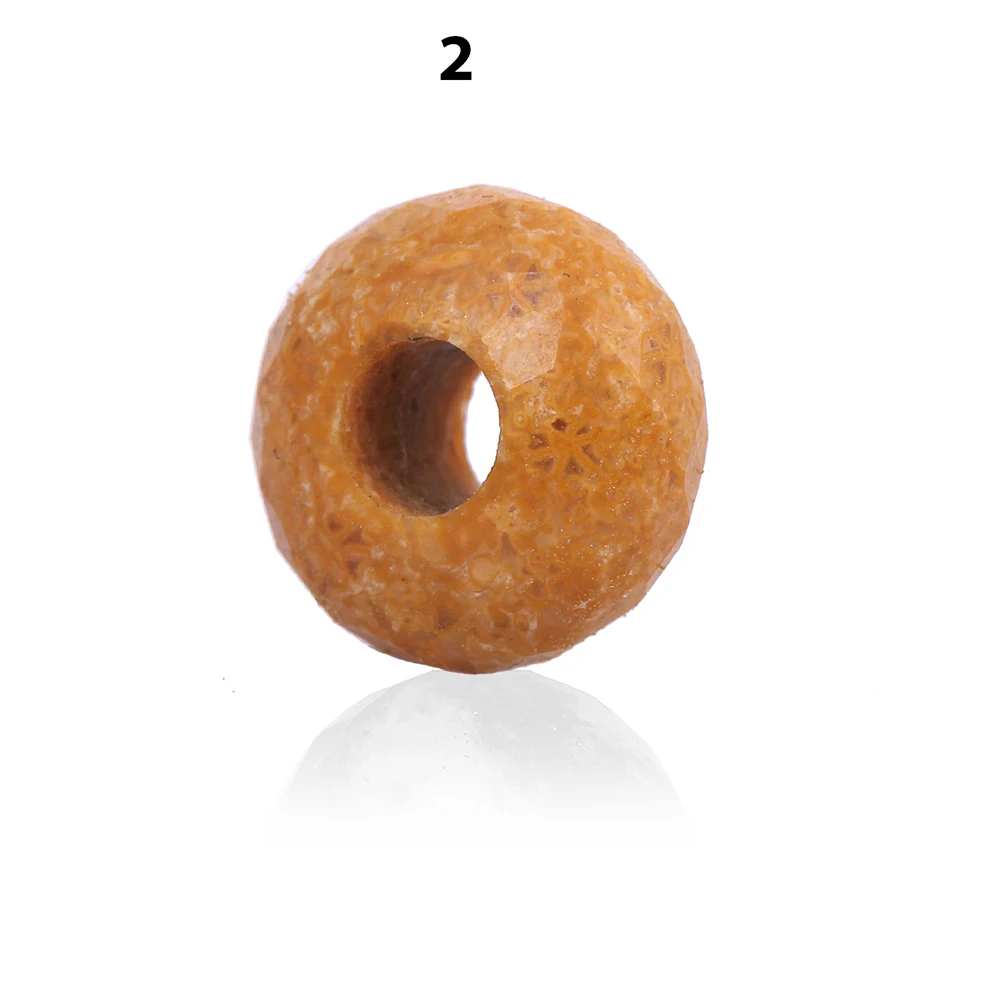 Natural Fossill Coral 14.5mm Rondelle Facet Big 5mm Hole Gemstone Bead 13.5 Ct large hole Faceted Gemstone Beads Loose Beads