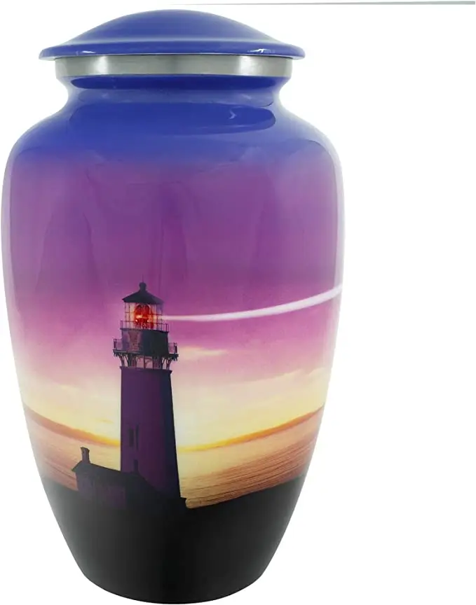 Hand Engraved Urn Light House Elegant Finish Handcrafted Cremation Burial Urns Human Ashes Adult Male Female upto 200 LBS