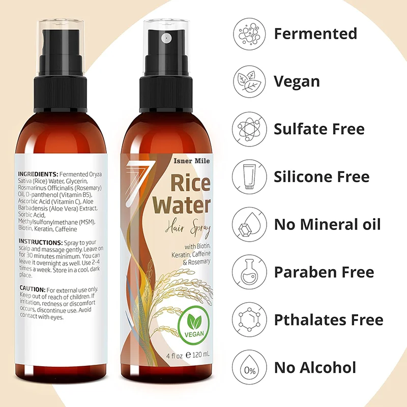NEW Fermented Rice Water for Hair Growth Infused with Rosemary Biotin Caffeine Keratin Vegan Non-Greasy Spray Naturally Thicker