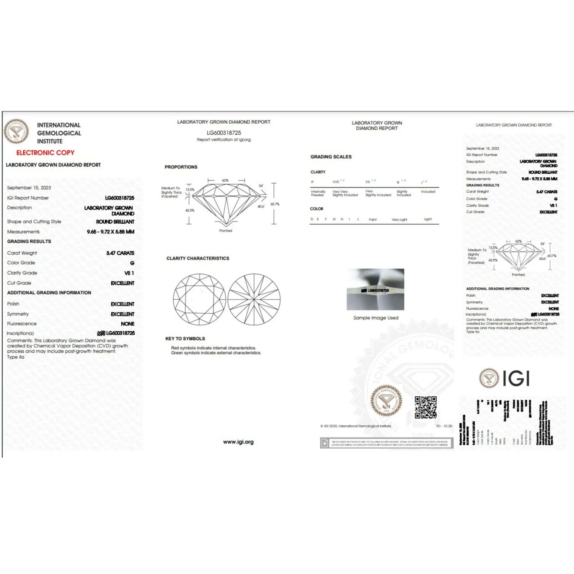 3.47ct Round Brilliant Cut Lab-grown Diamond  IGI Certified  G Color  VS1 Clarity  Lab-Stone
