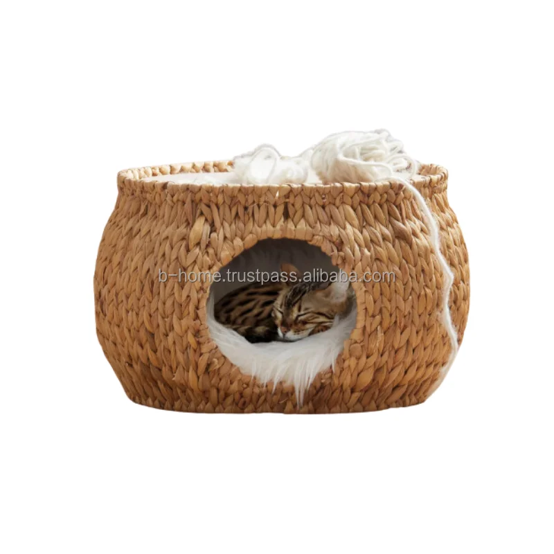 Wicker handicraft Pet Bed, Round Pet House and Furniture for Indoor,with Padded, Comfortable for Cats and Small Dogs