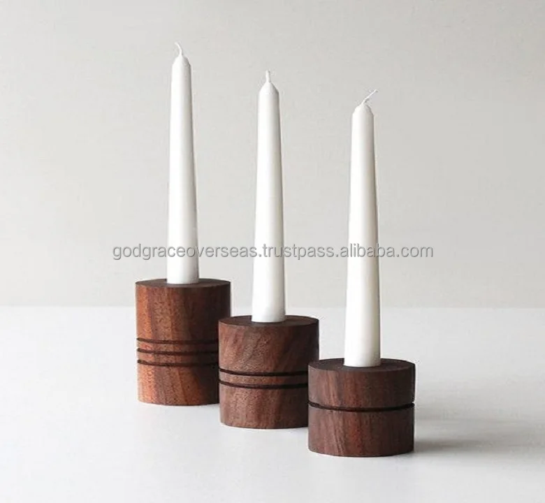 Best Quality Acacia Wood Diamond cuts wooden tealight holders (set of 2)