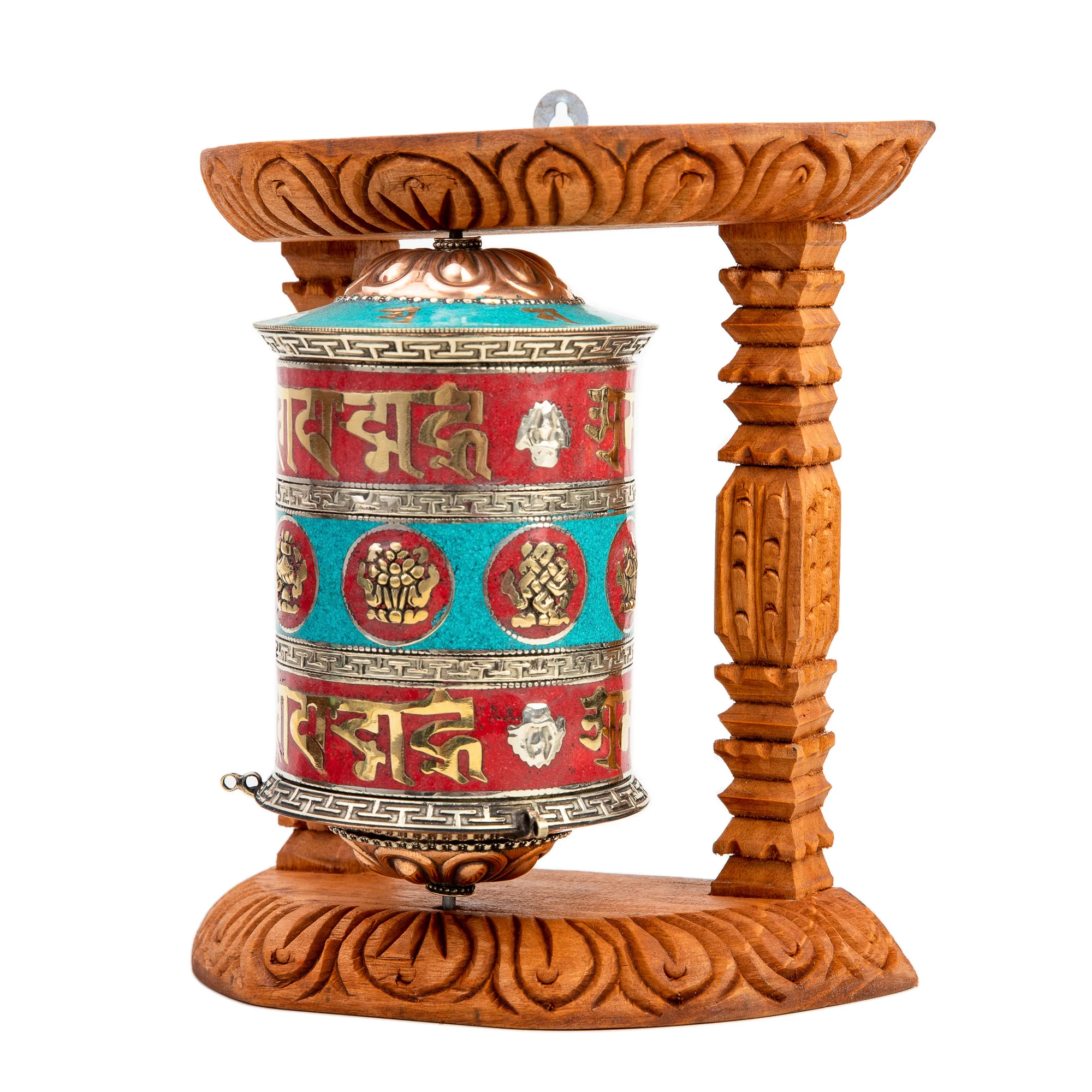 Handcrafted Tibetan Buddhist Prayer Wheel with Intricate Detailing and Om Mani Padme Hum Mantra
