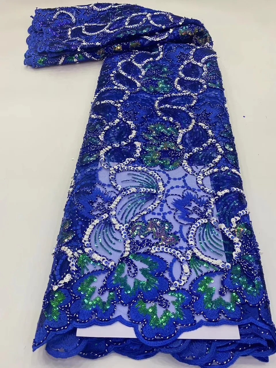 african flower embroidery women dress fabric, custom voile clothing material fabric with sequin and beaded/