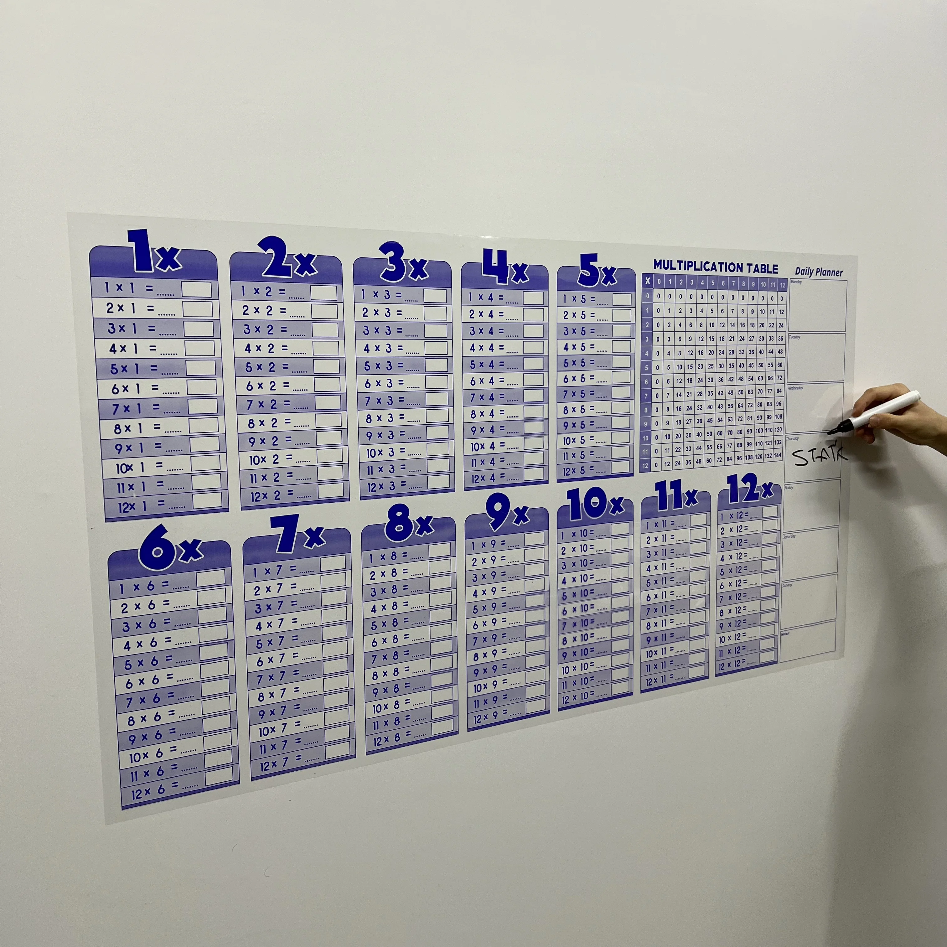 Educational for Kids Dry Erase Multiplication Table Reusable Durable Polystyrene Material Holds The Surface With Static Electric