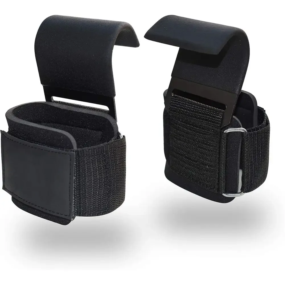 Adjustable Strong Steel Hook Grips Straps Weight Lifting Strength Training Gym Fitness Black Wrist Support Lift Straps