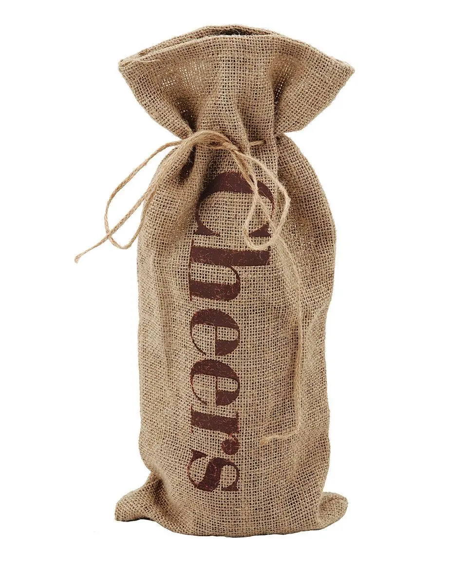 Eco-Friendly Reusable Jute Wine Tote Bags with Custom Logo Screen Printing and Cotton Handle for Gifts in India