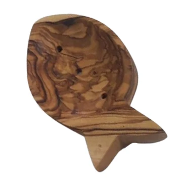Eco-friendly Soap Dish Fish Shaped Olive Wood Soap Holder Dish for Kitchen, Bathroom, Shower.