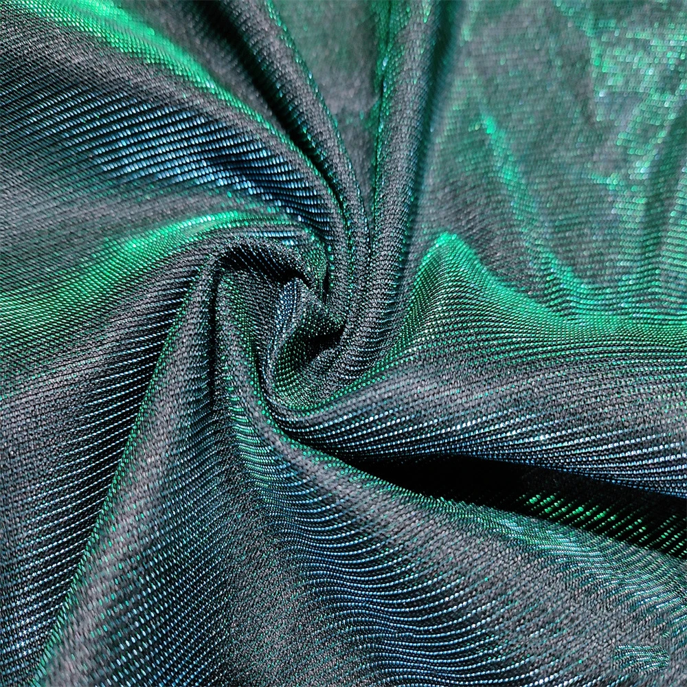 Manufacture Blue Glitter Swimwear Metallic Strech Turkey Multicolor Custom Shiny Polyester Spandex wrinkled Lurex Fabric