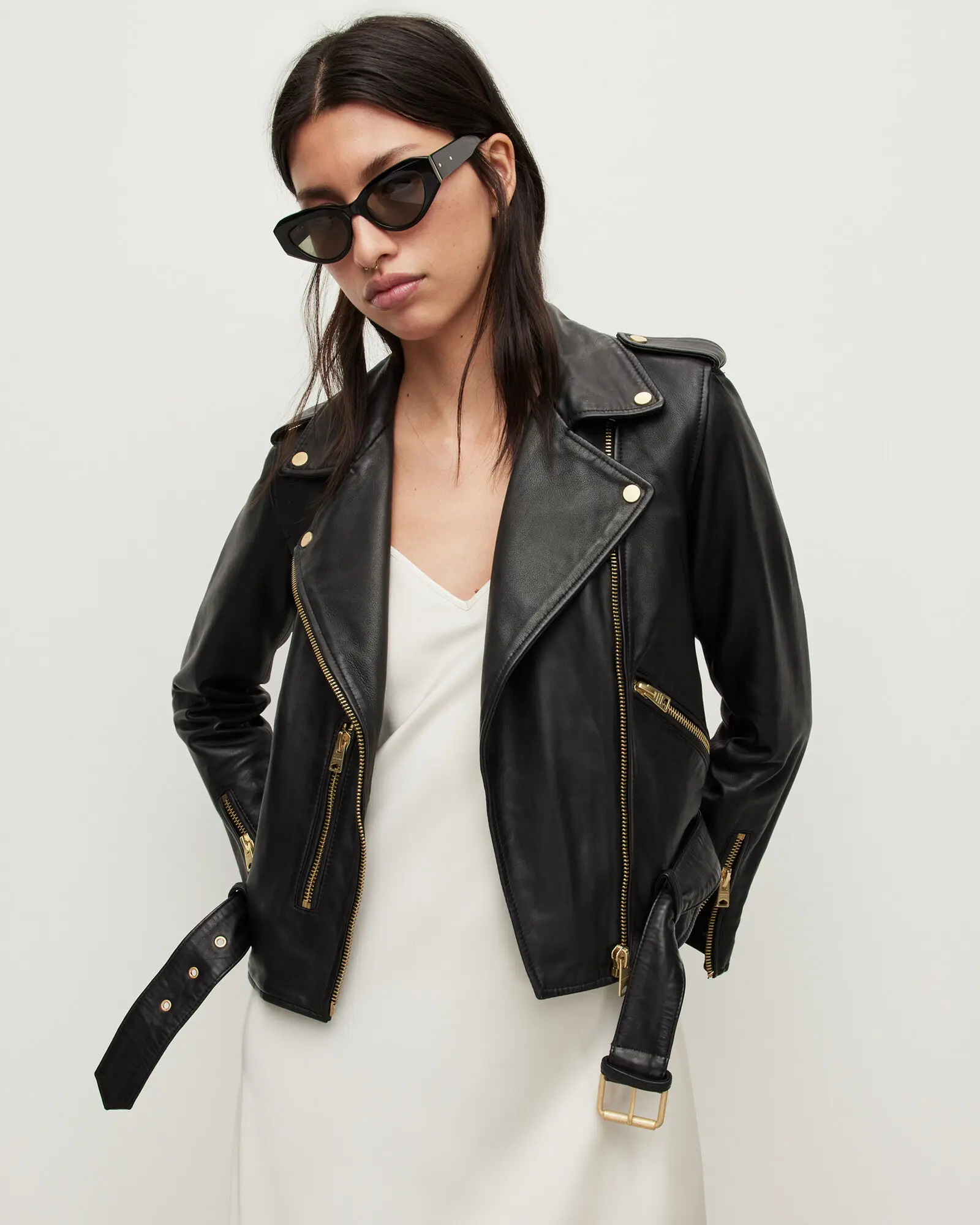 Balfern Gold Leather Biker Jacket Real Leather Sheepskin Aniline Zipper Carolyn Quilted Vintage Brown Women Biker Jacket