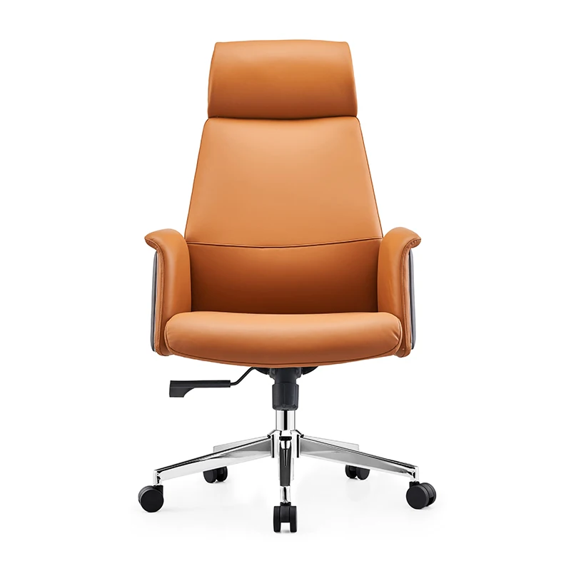 Latest New Luxury Leather Executive Office Chair With Arm Rest Orange PU Leather Boss Office Chair
