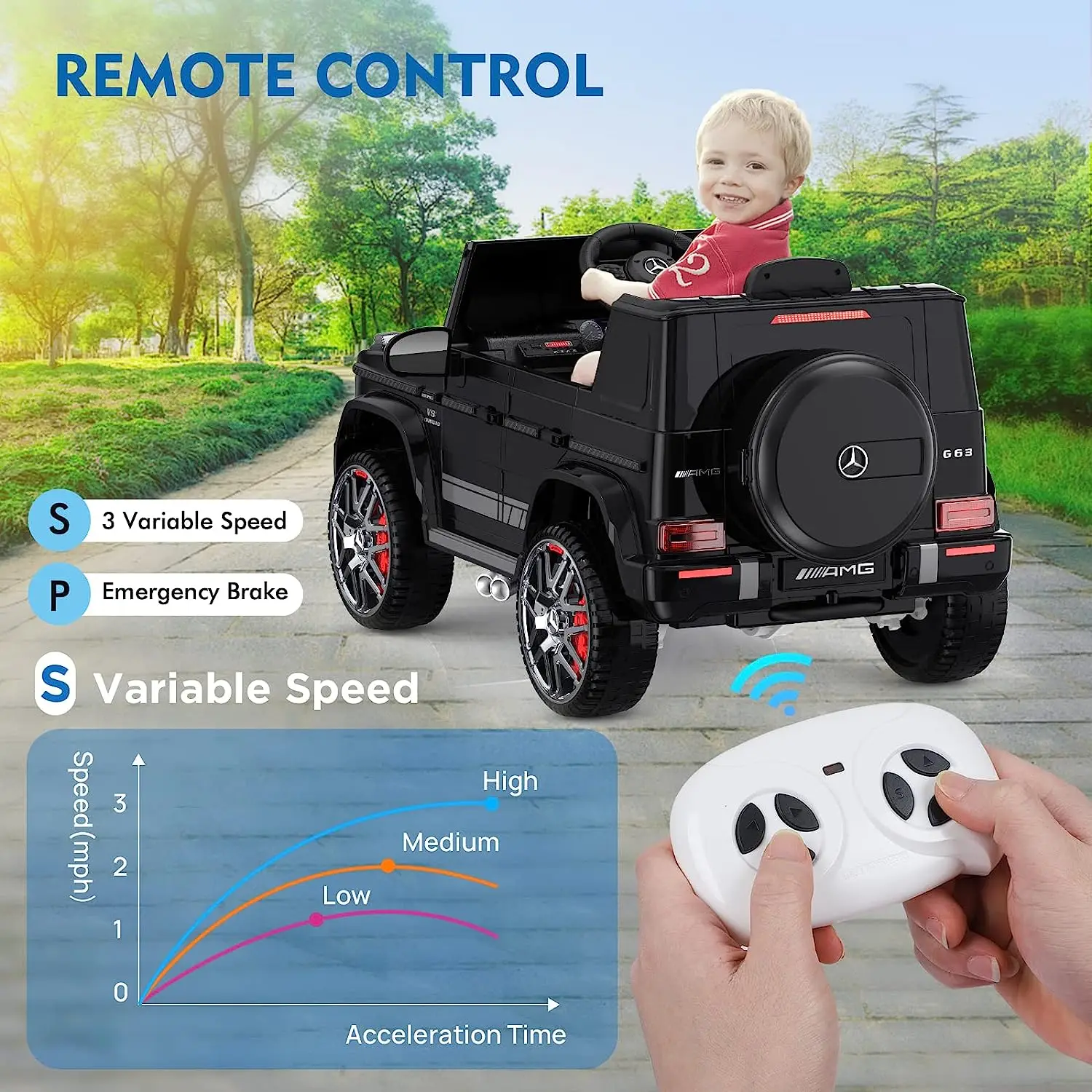 ANPABO Licensed G6 3 Car for Kids, 12V Ride on Car w/Parent Remote Control, Low Battery Voice Prompt, LED Headlight