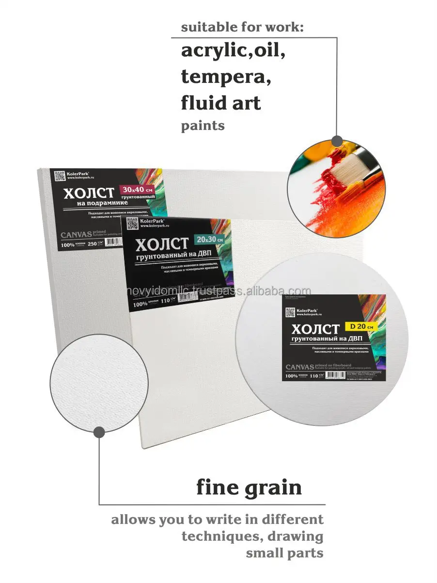 Canvas Set KolerPark No.3, on a stretcher made of wood and fiberboard, primed, for working with oil, acrylic and tempera paints