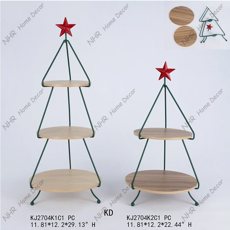 wholesale home decor items christmas cake decorations Handmade Painted christmas tree sering trays tiered tray decor set