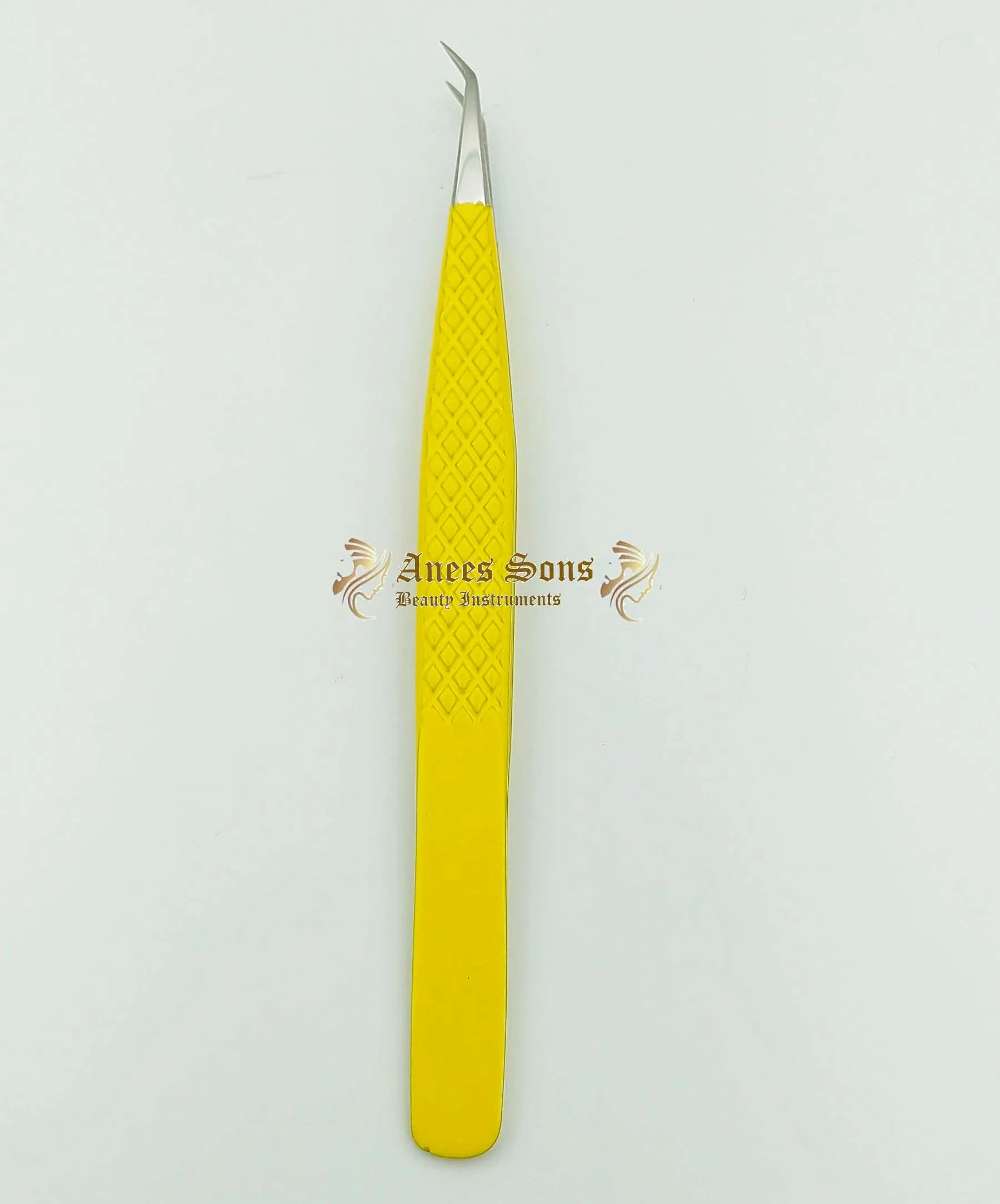 Diamond Grip Isolation Tweezer Yellow Powder Coated With Silver Tip Eyelash Extension Tweezer