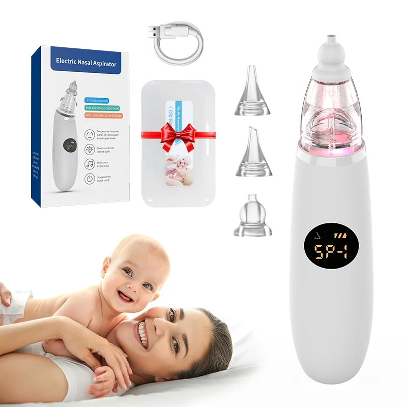 Baby Nasal Aspirator Electric Nose Suction Automatic Nose Cleaner with 3 Silicone Tips 3 Adjustable Suction Level, Music & Light