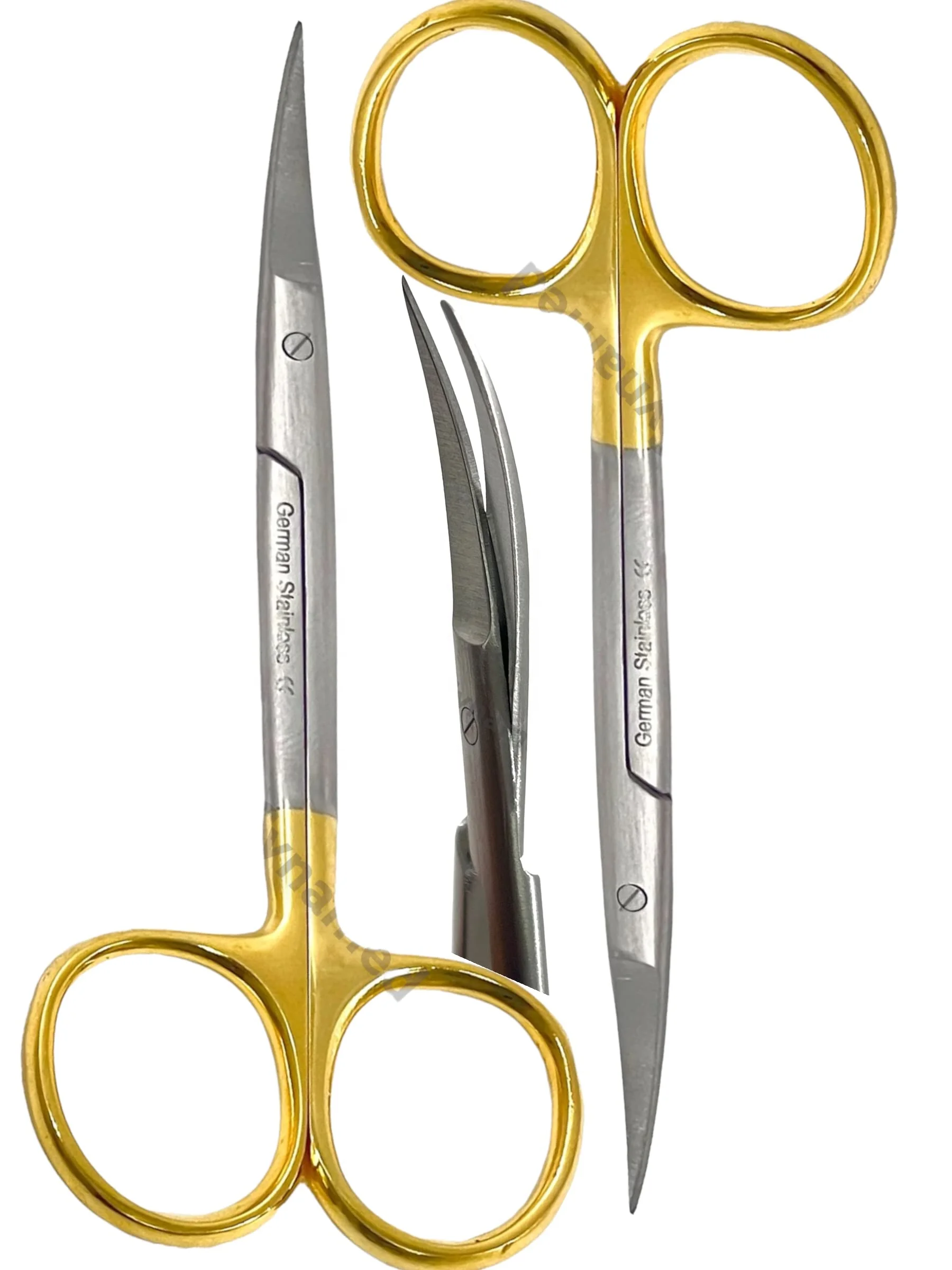 Iris TC Half Gold Plated Curved Blades Stainless Steel Surgical Scissors Instrument Set with Tuning Fork