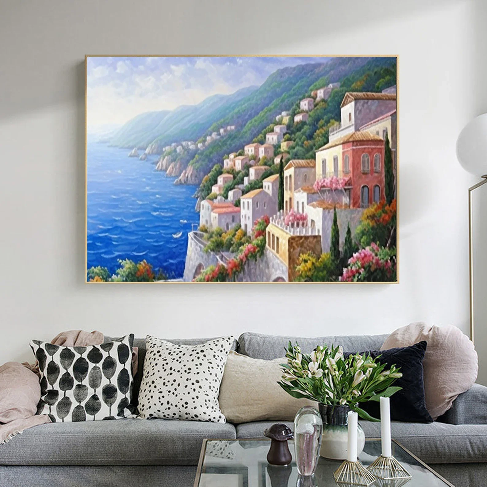 100% Real Hand Painted Mediterranean Landscape Oil Painting,Large Abstract Wall Art Nature Home Decor, Oil Painting Gift