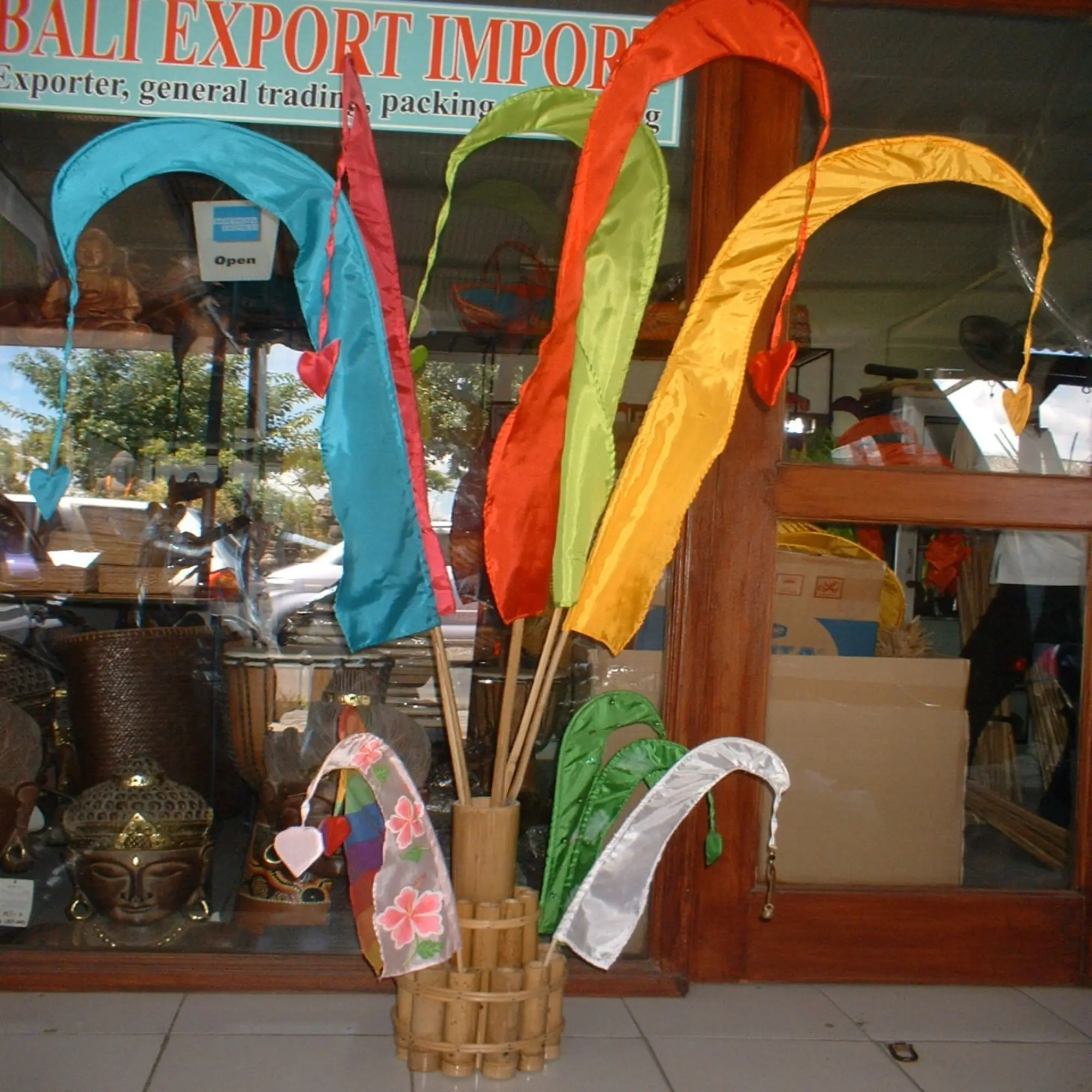 Bali Temple Flag Handcrafted Wood Craft Wooden Box Wall Sign Decorative Art