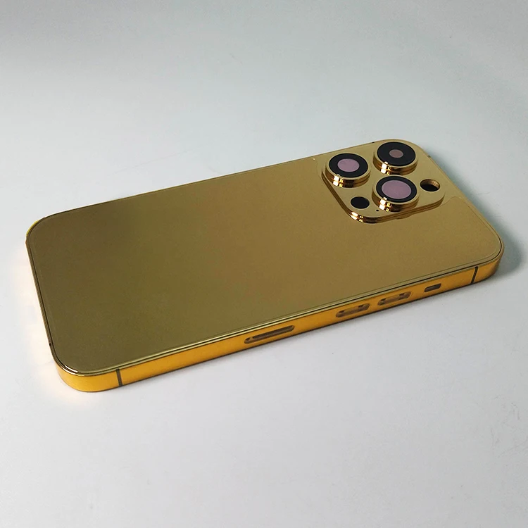 New Design Accept Logo Customized 24k Real Gold Plated Luxury Mobile Phone Housing For iPhone 14 Series
