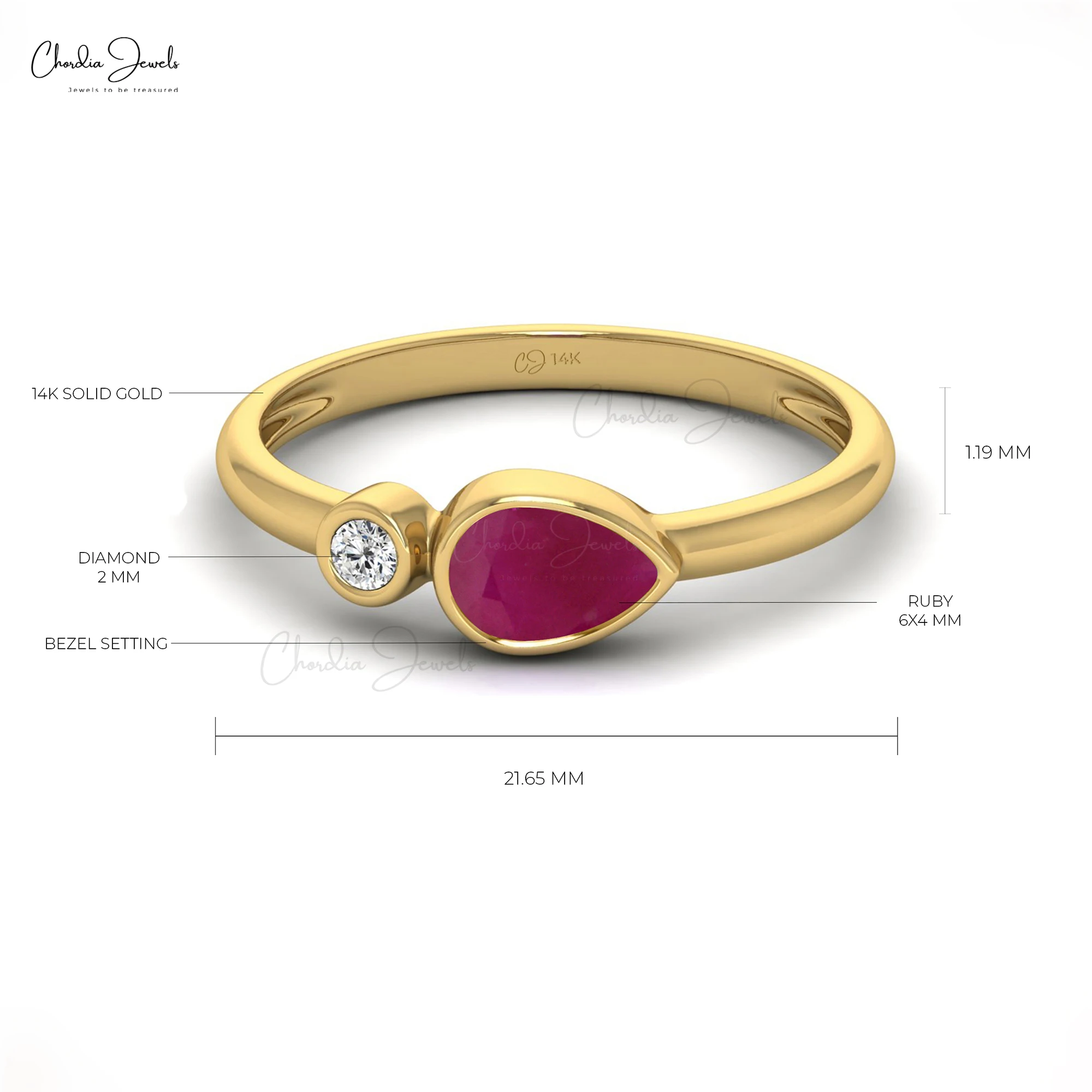Factory Direct Sale Bezel Setting 2mm Round Cut Diamond & Natural Ruby Gemstone Ring for Women 14K Solid Gold Jewelry Wholesale