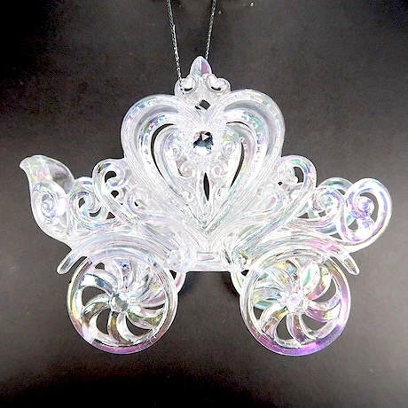 Christmas New Year Decoration Clear with Irrid Plated Acrylic 3D Heart Shape Wagon Ornament