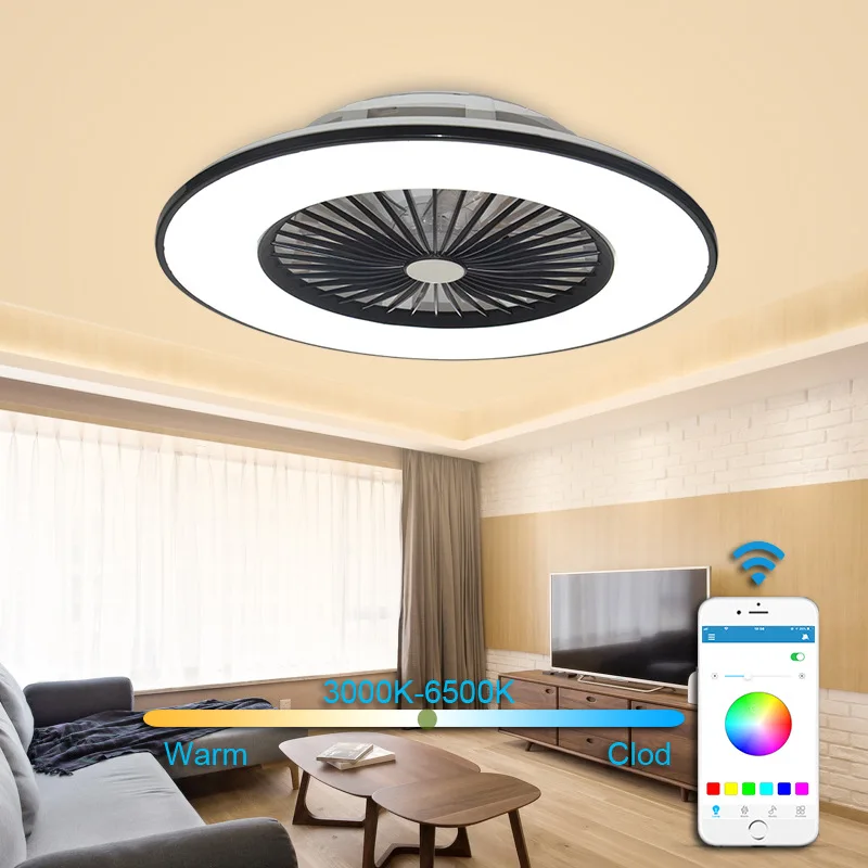 Colorful Dazzling Bluetooth Music RGB Voice App Control Modern Led Ceiling Fan With Light Ceiling Lights Smart Home Lights