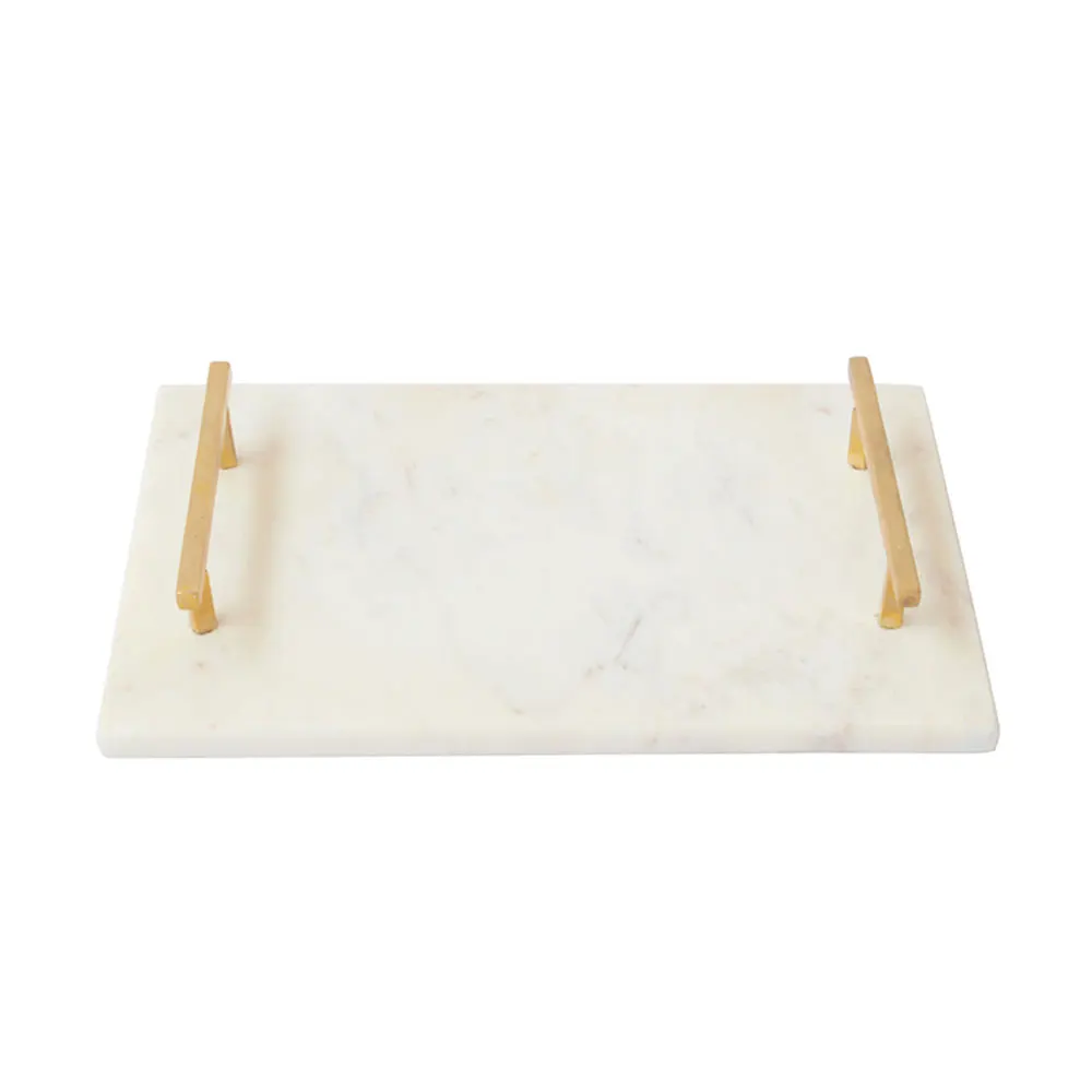 High Quality White Marble Serving Tray With Brass Handles for Christmas Parties At Affordable Price