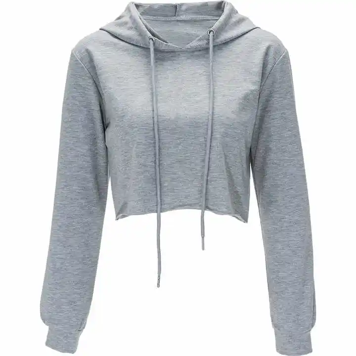 Wholesale Long Sleeve Sweatshirt Hoodie Lady Women Crop Top Pullover Hoodies Short Hoodies
