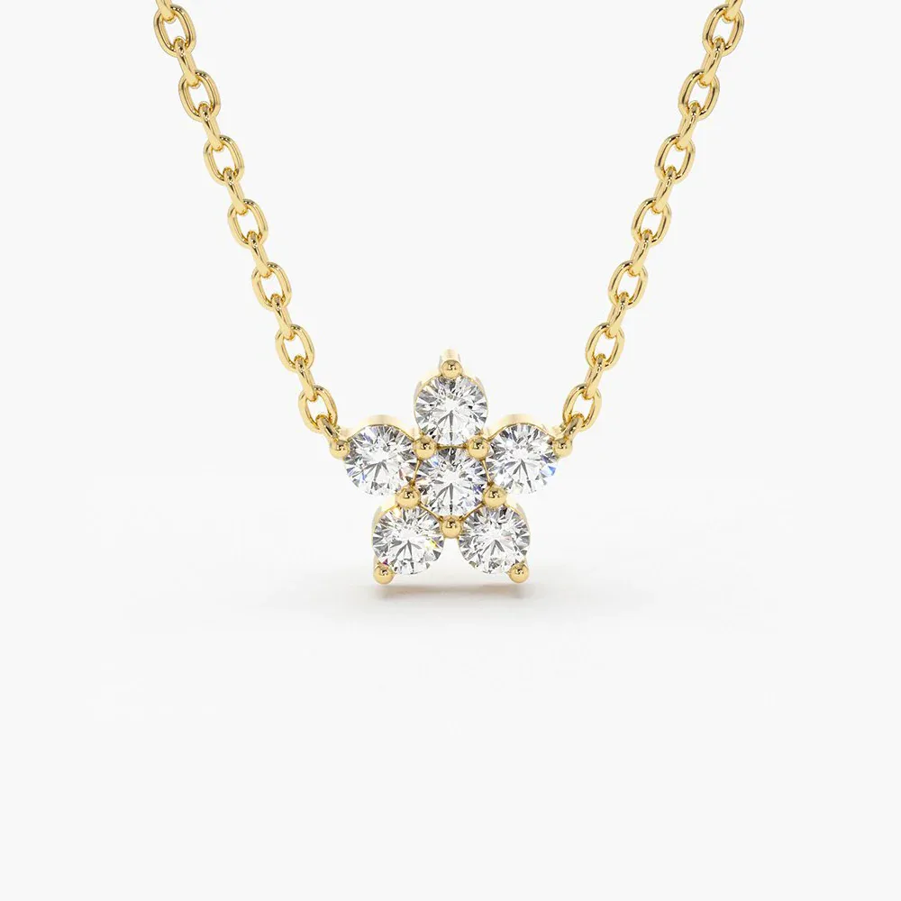 925 Sterling Silver Flower Charm Necklace zirconia Stone Gold, Rose Gold Plating Necklace  For Woman